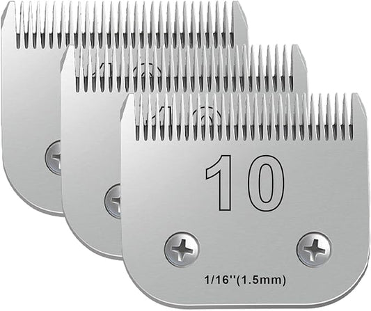 3PCS 10 Blades Dog Grooming Blades Compatible with Andis,Oster A5,Wahl km10 Dog Clippers,Size-#10, 1/16-Inch Cut Length (3pcs #10 (1.5mm))