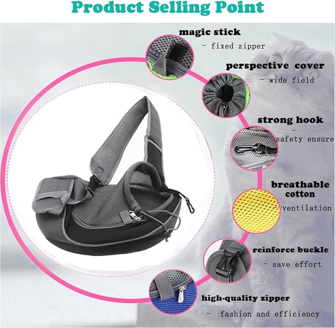 Pet Dog Sling Carrier, Breathable Mesh Portable Travel Safe Pet Sling Shoulder Bag Carrier with Adjustable Non-Slip Shoulder Strap for Small Dogs Cats Puppy (Large, Black)