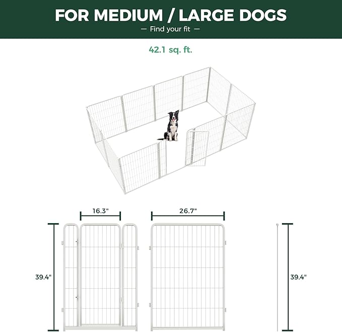 FXW Homeplus Unleashed Indoor Dog Playpen - Stress-Free and Safe Play, Heavy Duty 40 Inch 12 Wire Panels Dog Pen for Medium and Large Dogs, White│Patented