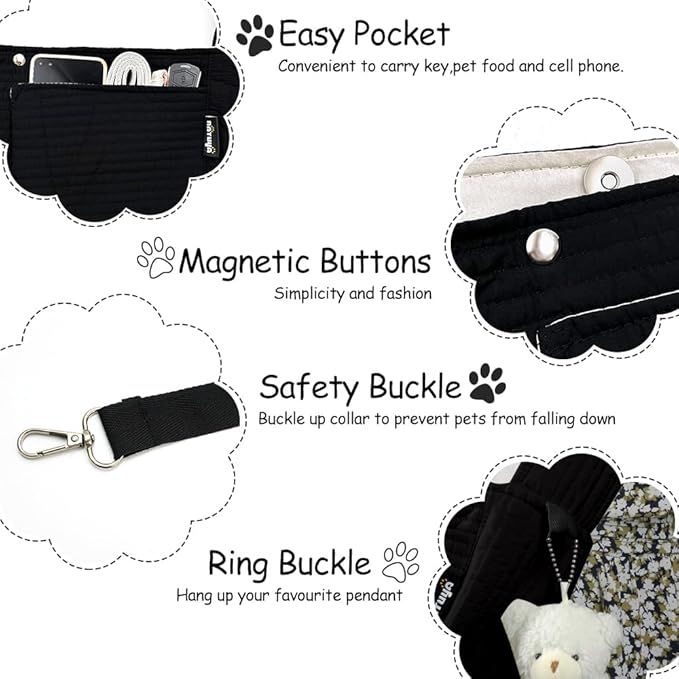 NATUYA Small Dog Carrier Sling Cat Sling-Dog Slings for Carrying Small Dogs-Adjustable Strap Hand Free Pet Puppy for Outdoor Traveling Subway (Black, Canvas-Adjustable Strap)