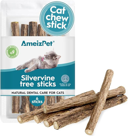 Catnip Sticks for Cats, Cat Dental Chew Sticks - Natural Matatabi Cats Dental Care, Silvervine Cat Teeth Cleaning (6 pcs)