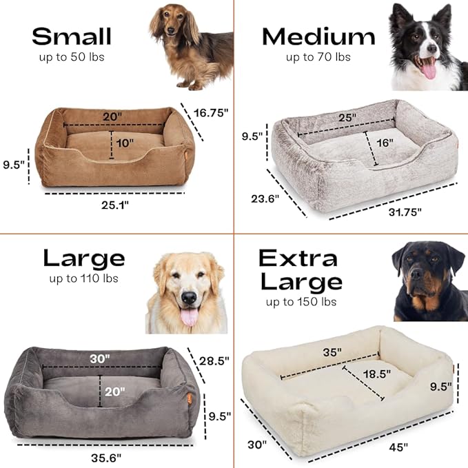 FUZI Luxury Aesthetic Dog Bed for Medium Dogs with Washable Cover, Pet Couch, Pet Bed with Sides, Non-Slip Bottom, Soft and Durable Calming Dog Bed, Faux Rabbit Fur, Medium 31.75x23.6x9.5 Light Grey