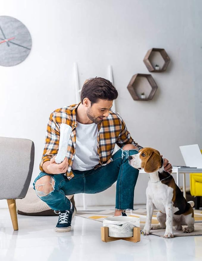 Ceramic Pet Bowls with Stand - Dog Cat Water Bowl and Food Dish -Heavy Weighted & No Tip Over Pet Comfort Feeding Bowls -Dishwasher Safe & Easy to Clean