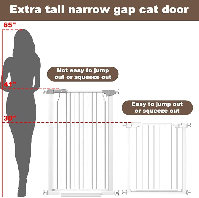 41" Extra Tall and Wide Baby Gate, 63-65.7'' Wide Pet Cat Gate for Doorway, Extra Wide Pressure Mounted Child Door with Expansion Kit, Metal Safe Gate, Tall Dog Gate, White