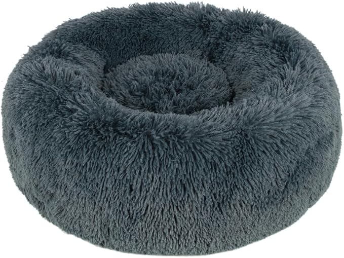 Best Pet Supplies Round Dog Bed with Reversible Pillow, Luxuriously Soft Machine Washable Dog Bed for Small and Medium Breeds - Dark Gray 26" x 22" x H:6.4"