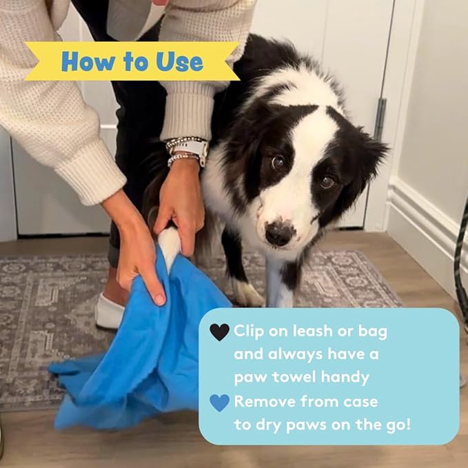 Sweet Paws Portable Dog Paw Towel, Lightweight & Super Absorbent Microfiber, Clips onto Leash, Quick Drying Towel for Dogs Paws with Silicone Case, Dry Dog’s Paws on The Go - Large - Newport Navy