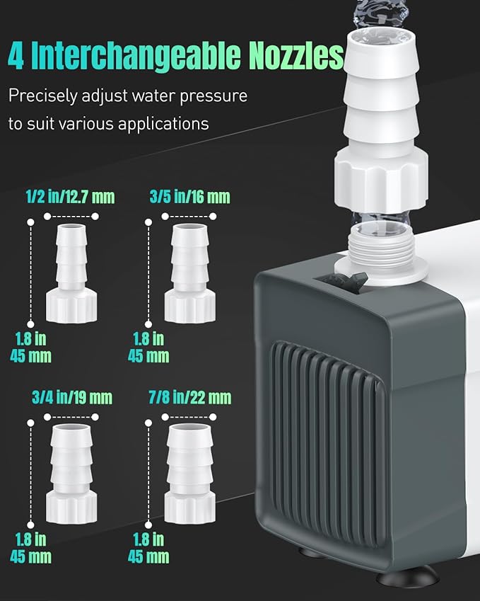 Pawfly 210 GPH Fountain Pump, 15 W Submersible Water Pump with 5.2 ft. High Lift and 4 Nozzles, Quiet Water Fountain Pump for Aquarium Fish Tank Waterfall Pond & Hydroponics