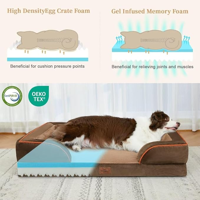 Comfort Expression Memory Foam Dog Beds, Orthopedic Washable Dogs Bed XXL, Waterproof Dog Beds Extra Large with Bolster & Removable Cover(XX-Large,Khaki Brown)