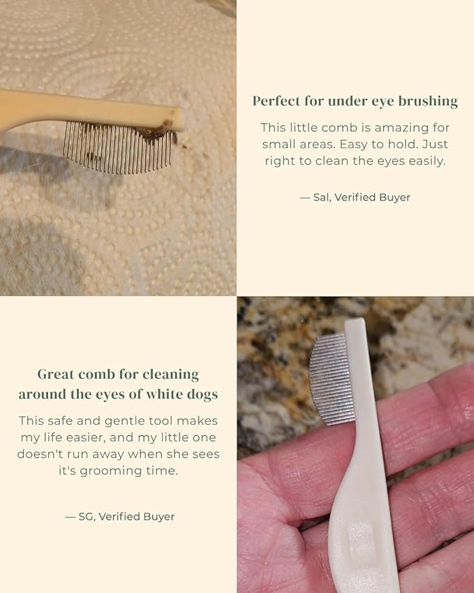 [petora] BRUSH ON ME Gentle Facial & Eye Comb for Dogs & Cats | Smooth & Stress-Free Tear Stain Remover | Fine-Tooth Grooming Tool with Rounded Tips | Comfortable Grip for Daily Pet Grooming