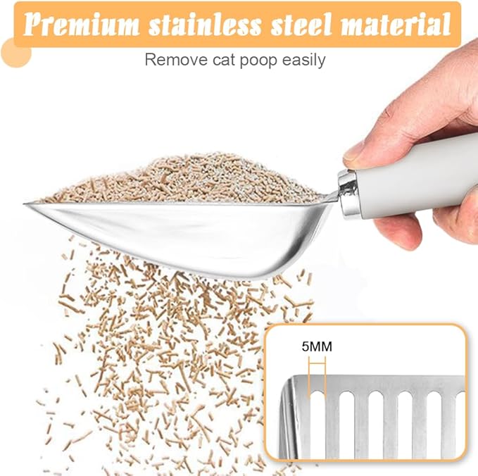 Cat Litter Scoop - Stainless Steel Metal Cat Litter Scoop-Sturdy Mesh Scooper - Mesh Shovel-Easy to Clean - Suitable for Cat Litter Box -Grey White