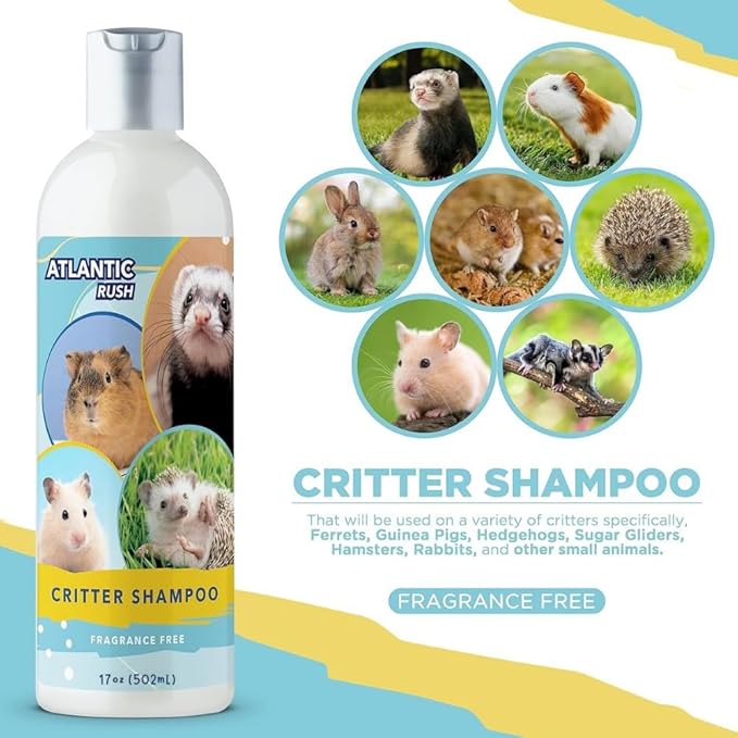 Critter Shampoo for Small Pets - 17 oz Small Animal Fragrance & Detergent Free Shampoo - Sensitive Skin Shampoo for Ferrets, Guinea Pigs, Rabbits, Hedgehogs, Hamsters & Sugar Gliders (Unscented)
