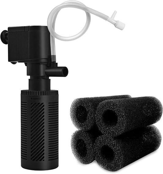 DOMICA Small Aquarium Filter with Aeration System 92GPH 5W Internal Filter for 3 to 10 Gallons Fish Tank, Submersible Fish Tank Filter with 4-pack Pre-filter Sponge