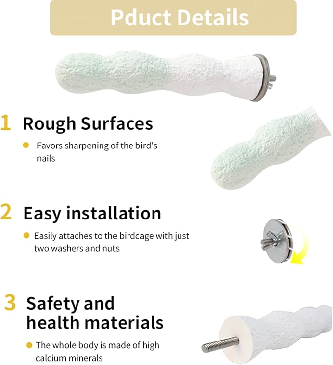 Bird Perches for Cage, Abrasive Surface High Calcium Mineral Parrot Perch Stand - Bird Nail File for Claw & Beak Health, Colorful Ceramic Bird Cage Accessories (Green, Coral)