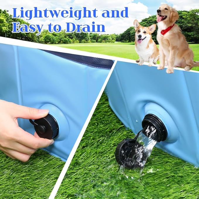 Foldable Dog Bath Swimming Pool Plastic Kiddie Pool Professional Tub Collapsible Grooming Bathtub for Pets Kids Baby and Toddler, 71 x 12 Inches Blue