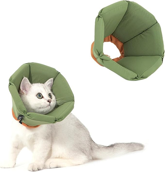 Cat Cone Collar - Soft Waterproof Elizabethan for Cats, Cute Green Flower Anti-Lick Recovery Collar, Adjustable Healing Collar for Wound Care & Surgery，S