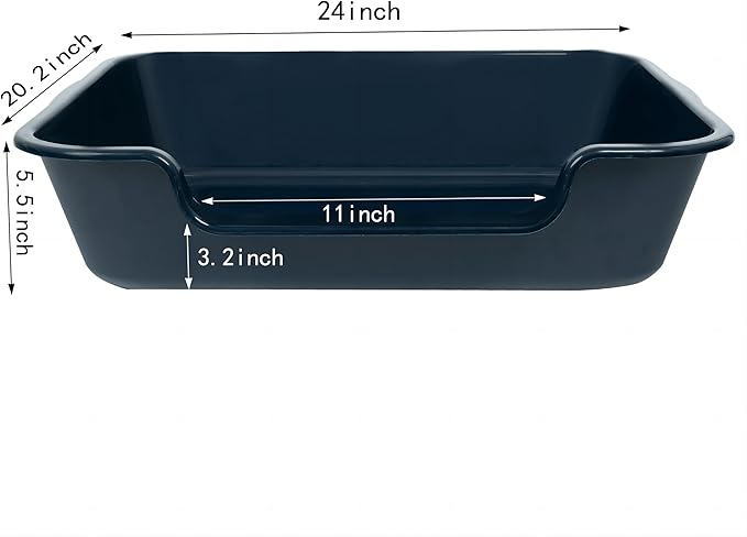 1 Pack of Extra Large Cat Litter Box (ABS Material), Low Entry Senior Litter Pen for Geriatric Kitty Big Cats, Jumbo Pet Safe Litter Boxes Tray for Indoor Pets Potty (Dark Blue, 24"L x 20"W)