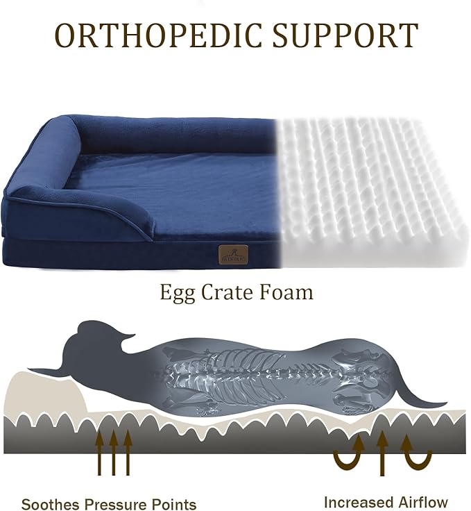 Bedfolks Orthopedic Dog Bed, Waterproof Dog Sofa Bed for Medium Dogs, Egg Foam Pet Couch Bed with Removable Washable Cover and Nonslip Bottom, Navy Blue
