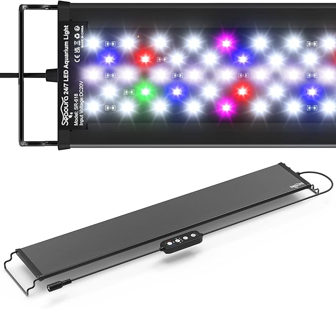 Led Aquarium Light for 24 Inch to 30 Inch Fish Tank, 24/7 Cycle and DIY Mode, Full Spectrum, 7 Colors, Auto On/Off, Adjustable Timer/Brightness, 22W Fish Tank Lights with Extendable Bracket