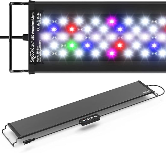 Led Aquarium Light for 24 Inch to 30 Inch Fish Tank, 24/7 Cycle and DIY Mode, Full Spectrum, 7 Colors, Auto On/Off, Adjustable Timer/Brightness, 22W Fish Tank Lights with Extendable Bracket
