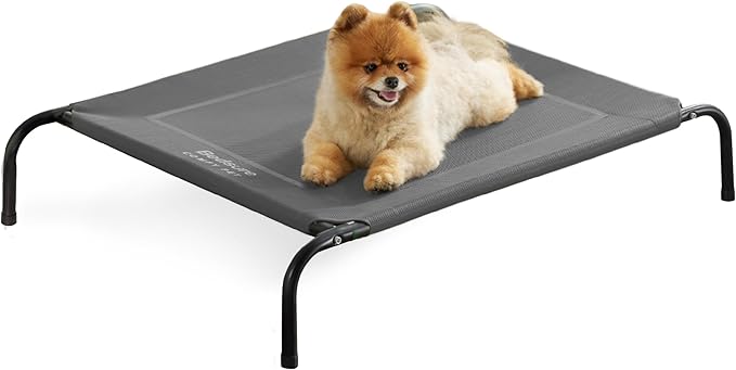 Bedsure Outdoor Elevated Dog Beds for Small Dogs, Portable Indoor & Outdoor Cooling Raised Cot Pet Hammock Bed with Skid-Resistant Feet, Frame with Breathable Mesh, Grey, 35 inches