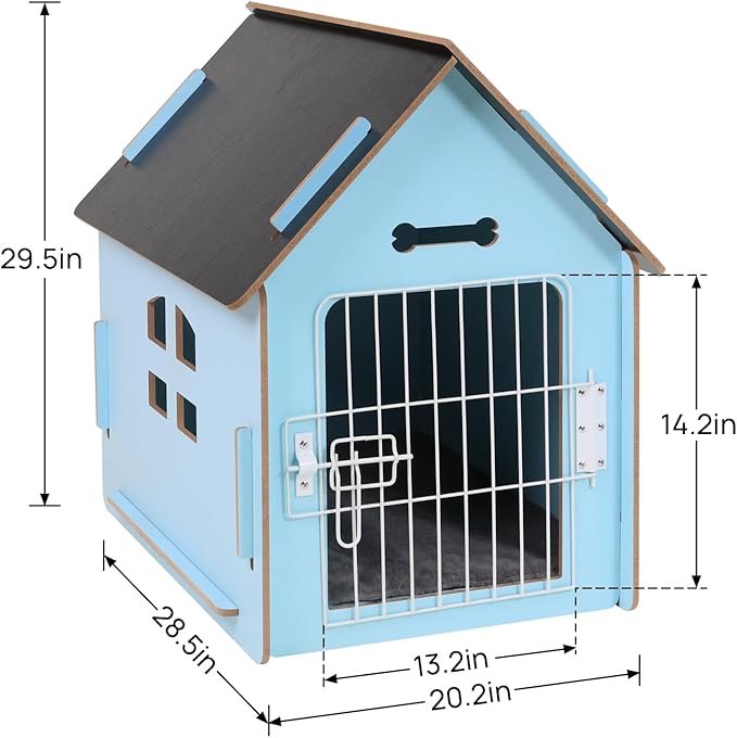 Dog House Indoor for Small Dogs or Cats, Cozy Wooden Design, Small Indoor Bed House, with Air Vents and Elevated Floor Warm Dog Cave (Large Blue)
