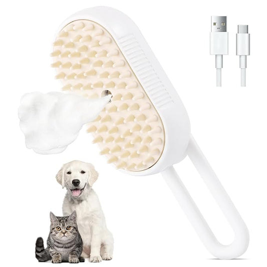 Cat Steam Brush, 3 in 1 Self Cleaning Steamy, Spray Silicone Massage Comb, Hair Removal Tool with Handle Multifunctional Grooming Brush for Cats Dogs