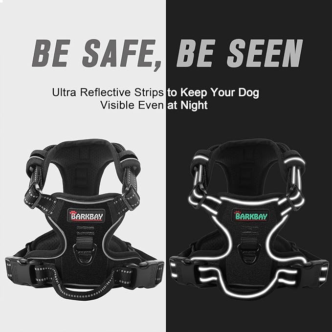 BARKBAY No Pull Dog Harness Front Clip Heavy Duty Reflective Easy Control Handle for Large Dog Walking(Black,S)