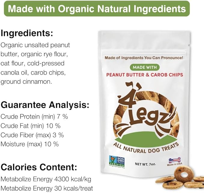 Peanut Butter & Carob Chips Dog Treats – Healthy, Crunchy, Vegan Biscuits with Whole & Real Ingredients – All Natural & USA‐Baked, (7 Ounce, Pack of 3)