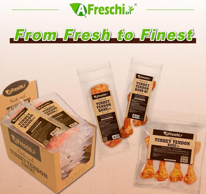 Afreschi Natural Turkey Tendon Bone (L) 3.53 oz, USA-Sourced Turkey Tendon, All Natural Human Grade Dog Chew, Hypoallergenic, Rawhide Alternative, Dog Treats for Large Breeds