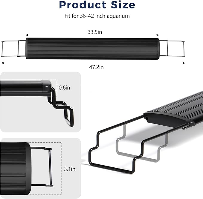 Tatub 23W LED Aquarium Light for 36"-42" Fish Tank, Full Spectrum Fish Tank Light with White Blue Red Green LEDs, 10 Levels of Brightness，Timer Auto On/Off