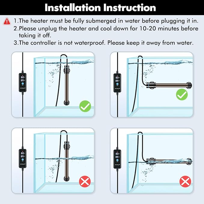 Orlushy 300W Submersible Aquarium Heater, Adjustable Fish Tank Heater with Digital Display External Controller, Overheat Protection and Free Thermometer for 40-60 Gallons Freshwater and Saltwater Tank