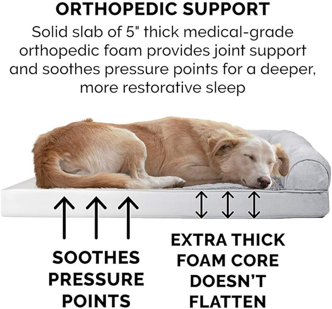 Furhaven Orthopedic Dog Bed for Large Dogs w/ Removable Bolsters & Washable Cover, For Dogs Up to 125 lbs - Plush & Suede Sofa - Gray, Jumbo Plus/XXL