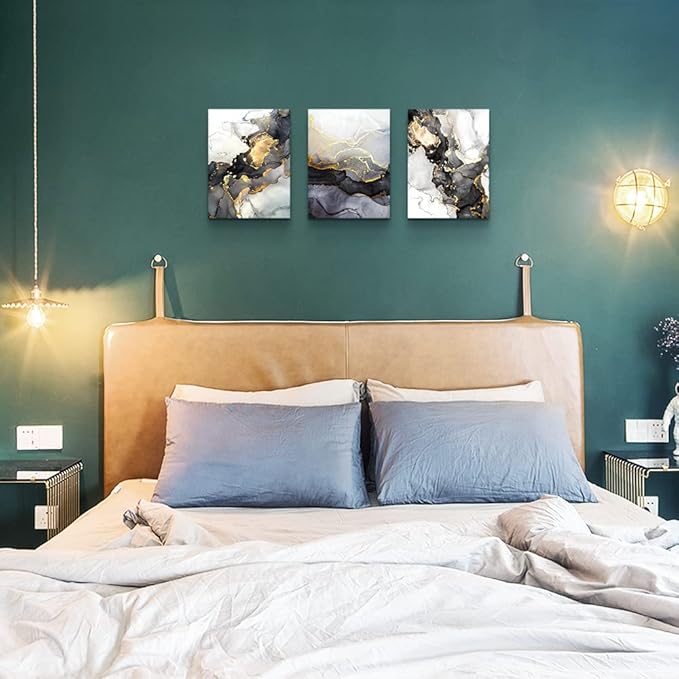 AHUASJART Abstract Canvas Wall Art For Living Room Boho Decor Bedroom Fashion Decors Office Ink Paintings 3 Pcs Framed Pictures Artwork Bathroom Home 16x24''