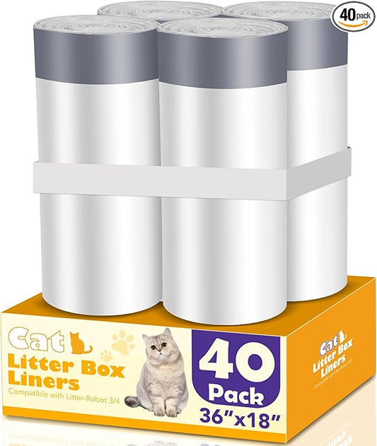 40 Count Cat Litter Liners Large, Jumbo Drawstring Extra Durable Pet Cat Pan Liners Extra-Thick Kitty Litter Box Bag 36" x 19"