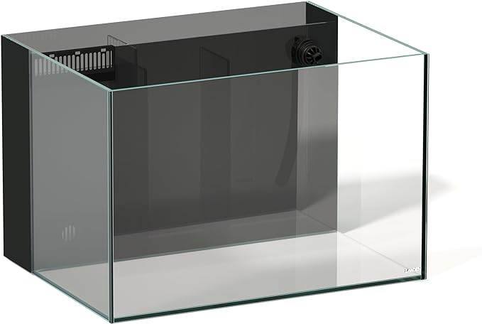 Landen 60P 26.23 Gallon Ultra Clear All Glass Rimless Low Iron Aquarium Tank with Rear Filtration Chamber for Salt and Fresh (Return Pump Included) 23.6Wx17.7Dx15.8H in(60x45x40cm) 8mm Thickness