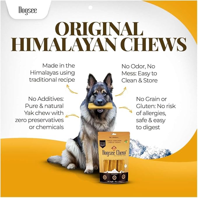 Dogsee Original Himalayan Yak Cheese Chews (XL - 9 Pieces) | Rawhide-Free | Long-Lasting | Fights Plaque & Tartar | Helps Clean Teeth