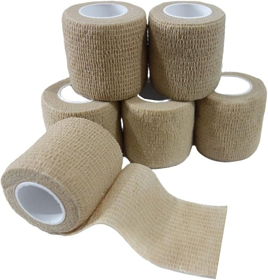 6 Pack 2" x 5 Yards Self Adhesive Bandage Wrap Breathable Cohesive Vet Wrap for Pets, Elastic Self-Adherent Tape for Sports, Wrist, Ankle (Skin Color)