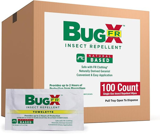 CoreTex Bug X FR DEET-Free Insect Repellent Wipes - Pack of 100 Single-Use, Naturally Derived Geranium Oil Bug Wipes - Protects Against Flies, Fleas & Mosquitoes - Travel Mosquito Repellent Towelettes