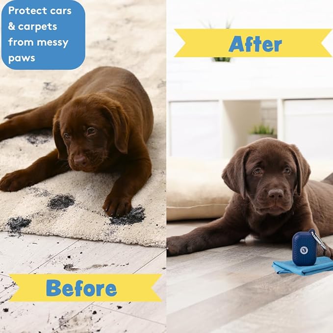 Sweet Paws Portable Dog Paw Towel, Lightweight & Super Absorbent Microfiber, Clips onto Leash, Quick Drying Towel for Dogs Paws with Silicone Case, Dry Dog’s Paws on The Go - Small - Newport Navy