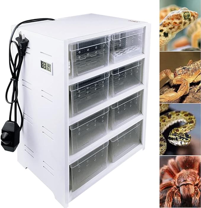 8-Grid Acrylic Pet Breeding Box,Large Reptile Enclosure with Hygrometer&Heating Pad,Lizard Spider Snake Tortoise Cage Pet Snake Terrarium Tank Multipurpose Multipurpose Feeding Box,White.