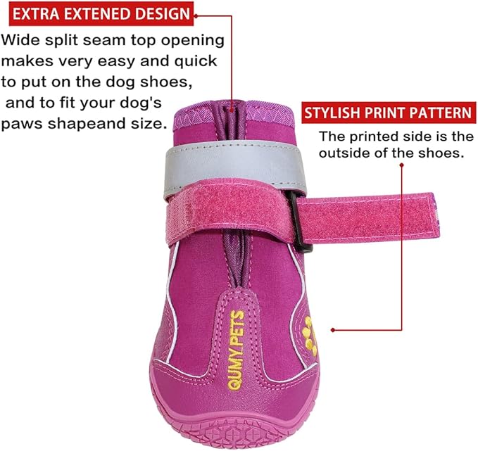 QUMY Dog Shoes for Large Dogs, Medium Dog Boots & Paw Protectors for Winter Snowy Day, Summer Hot Pavement, Waterproof in Rainy Weather, Outdoor Walking, Indoor Hardfloors Anti Slip Sole Purple Size 8