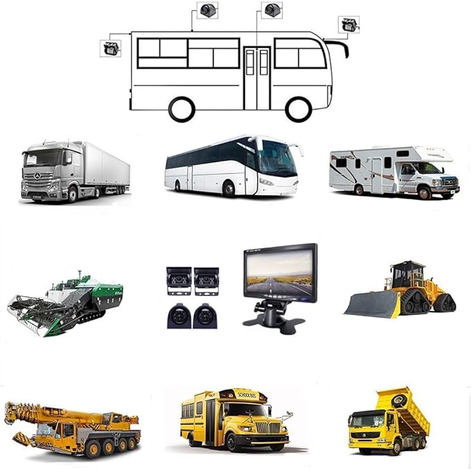 Backup Camera Kit 7 inch 4-Spilt Monitor Rear View Cameras with IP 67 Waterproof 18 IR Night Vision Car Camera for Tucks, RVs,Trailers,Bus,Vans + 4pcs 10m/393.7inch Cables