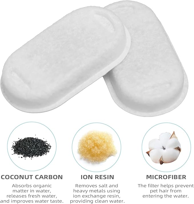 Cat Water Fountain Filter Compatible with Stainless Steel Dispenser, Efficient Filtration with Coconut Shell Activated Carbon and Fresh Water (4 Filters+4 Sponges)
