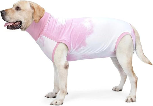 Breathable Dog Recovery Suit for Medium Large Dogs Onesie Tie Dye Pjs for Abdominal Wounds, Shedding, Prevent Licking S Pink2