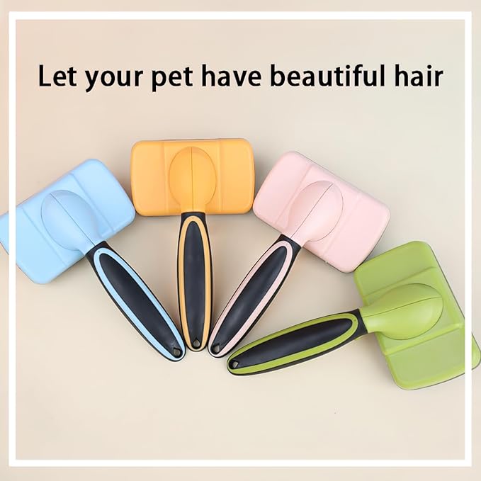 Skin-Friendly Grooming and Deshedding Brush for Dogs, Cats, and Puppies - Self-Cleaning, Easy to Use (Pink)