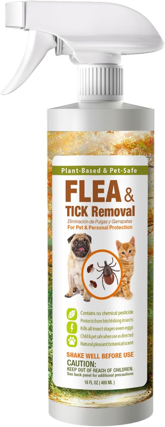 EcoVenger Flea & Tick Removal Spray 16oz for Dogs and Cats, Protects from Fleas, Mites, Ticks & Mosquitoes, eliminates+ Repels+ Housekeeping, Indoors/Outdoors, Plant-Based Formula Safe for Pets & Kids