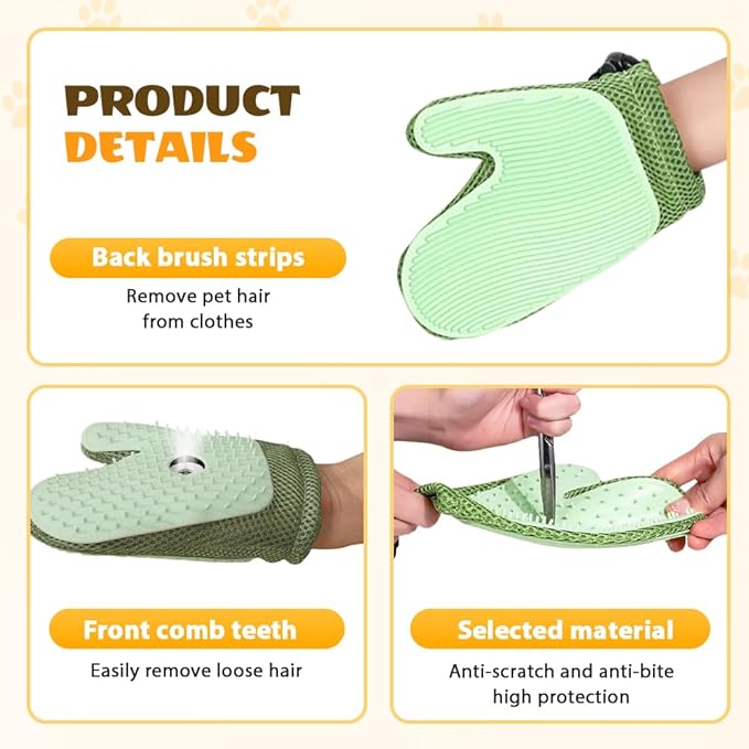 All-in-One Grooming Mist Glove for Pets, Cat Grooming Steam Gloves, Double Sided Pet Hair Remover Gloves for Clothes Furniture, Removal Glove Tool For Long Short Curly Dogs Cats Hair (Green+Blue)
