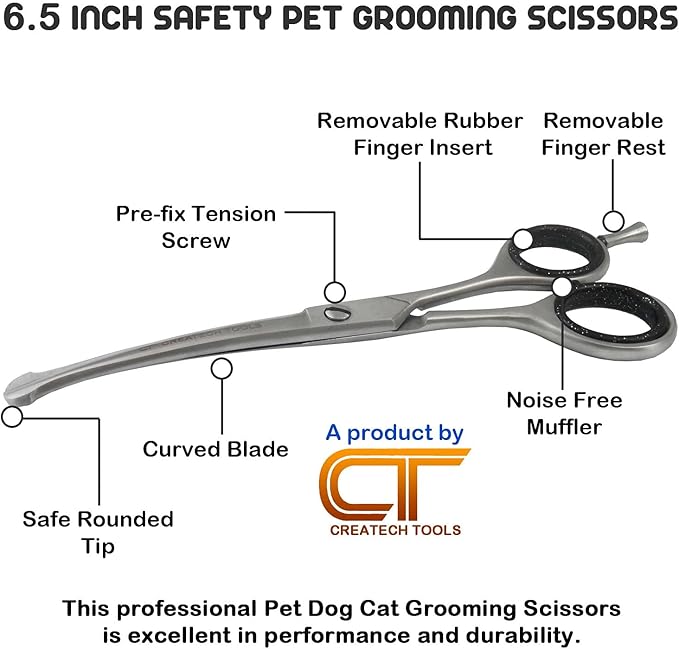 CT Pet Cat Dog Grooming Scissors Kit - 6 & 4 inch Hair Cutting Scissors Set, Japanese Stainless Steel Curved Blades with Safety Round Tips for Your Beloved Pets
