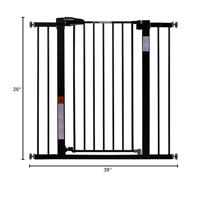 BABELIO 36" Tall Baby Gate, 26-40" Wide Auto Close Pet Gate, Pressure Mounted Metal Dog Gate, Easy-Install No Drilling, No Tools Required, with Wall Protectors and Extension Kits, Black