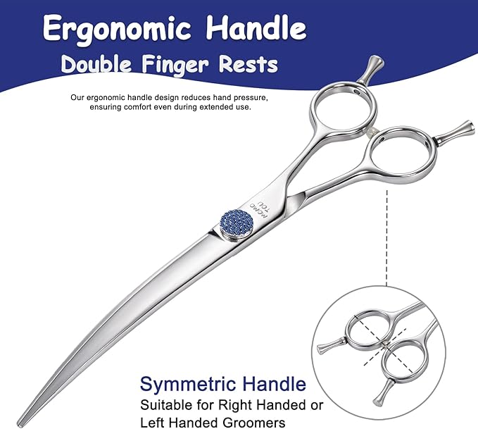 7.5'' Dog Grooming Scissors CNC 440C Blades Sharp and Durable Polished Curved Dog Shears with Blue Diamond Adustable Screws Easy to Use for Groomer and Home User